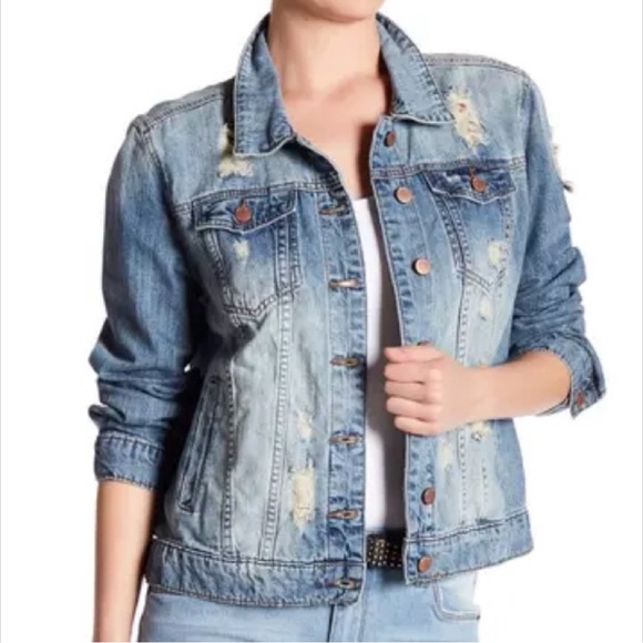 STS Blue Nordstrom Distressed Denim Jacket Size Large - Picture 1 of 16